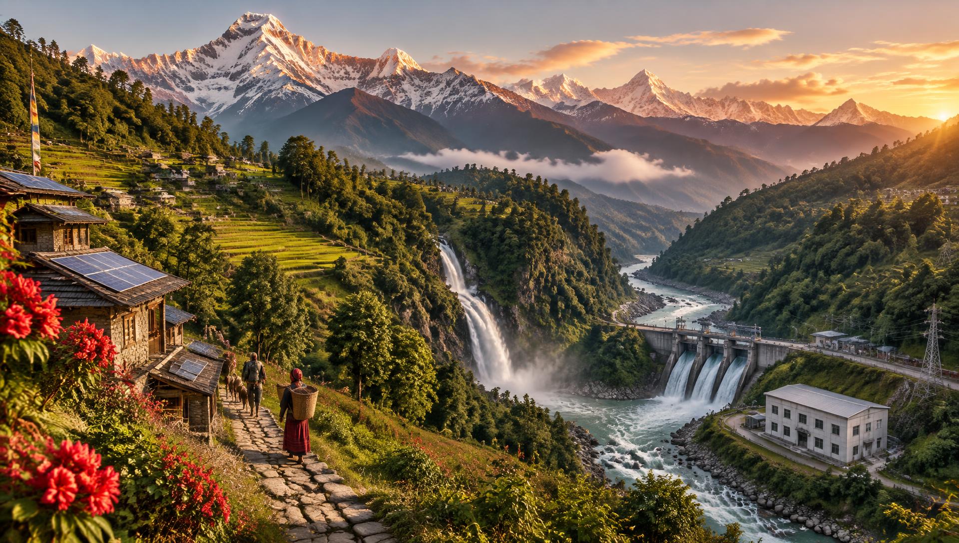 Nepal's hills, waterfall and hydropower
